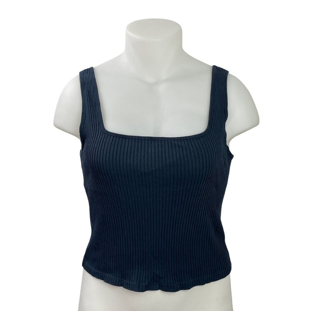 Mossimo Dutti Women's Black Sleeveless Ribbed Knit Square Neck Crop Tank Top L